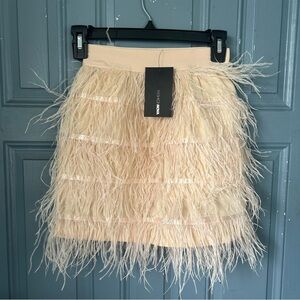 Fashion Nova Sweet Fantasy Feathered Mini Skirt in Blush - New - XS